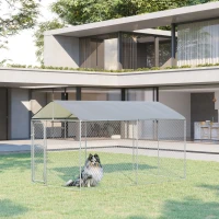 PawHut Dog Kennel Heavy Duty Playpen with Galvanized Steel Secure Lock Mesh Sidewalls and Waterproof Cover for Backyard & Patio, 13' x 7.5' x 7.5'(m-12)