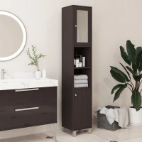 kleankin Tall Bathroom Cabinet w/ Mirror, Narrow Bathroom Storage Cabinet, Slim Linen Tower w/ Doors & Adjustable Shelves, Coffee(m-10)