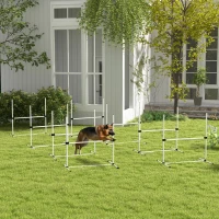 PawHut 8 Piece Dog Agility Set with Adjustable Height Jump Bars, Carry Bag, Displacing Top Bar, White(m-10)