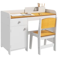 Qaba Kids Desk and Chair Set with Storage, Study Desk with Chair, White(m-11)