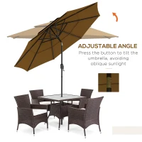 Outsunny 9FT 3 Tiers Outdoor Patio Umbrella with Crank, Push Button Tilt for Deck, Backyard and Lawn, Tan(m-4)