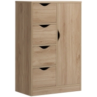 HOMCOM Freestanding Storage Cabinet, Bathroom Floor Cabinet with 4 Drawers and Door, Oak
