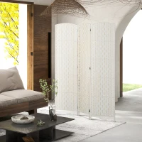 HOMCOM Room Divider, 3 Panel Folding Privacy Screen, 6FT Tall Portable Weave Partition Wall Divider for Bedroom, White(m-7)