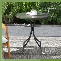 Outsunny 26" Round Patio Table, Outdoor Side Table with Steel Frame and Slat Tabletop for Garden, Backyard, Distressed Gray(m-5)