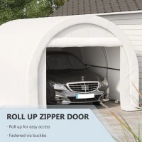 Outsunny 10' x 16' Carport, Heavy Duty Portable Garage Storage Tent with Large Zippered Door, Anti-UV PE Canopy Cover for Car, Truck, Boat, Motorcycle, Bike, Garden Tools, Outdoor Work, White(m-6)