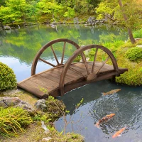 Outsunny 3.3ft Wooden Garden Bridge Arc Footbridge with Half-Wheel Style Railings & Solid Fir Construction, Stained Wood(m-10)