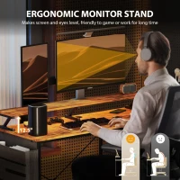 HOMCOM 58" Reversible L Shaped Computer Desk, Corner Desk with Monitor Stand, Power Outlets and LED Lights, Rustic Brown(m-8)