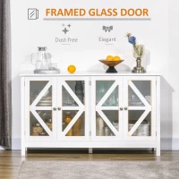 HOMCOM Sideboard, Buffet Cabinet with 4 Tempered Glass Doors and Adjustable Storage Shelf, Credenza, White(m-5)