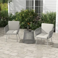 Outsunny 3 Piece Outdoor Patio Bistro Set, Wicker Rattan Furniture with Metal Legs for Garden, Backyard, Light Grey(m-8)