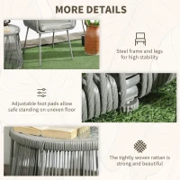 Outsunny 3 Piece Outdoor Patio Bistro Set, Wicker Rattan Furniture with Metal Legs for Garden, Backyard, Light Grey(m-6)