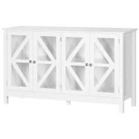 HOMCOM Sideboard, Buffet Cabinet with 4 Tempered Glass Doors and Adjustable Storage Shelf, Credenza, White(m-11)