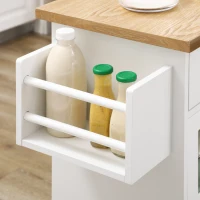 HOMCOM Rolling Kitchen Island with Storage, Utility Kitchen Cart with 2 Drawers, 2 Cupboards, Towel Rack and Spice Rack, Microwave Cart for Dining Room, White(m-8)