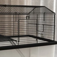 PawHut 22" 2-Tier Hamster Cage with Extra-Deep 14" Base, Small Animal Cage with Ramp, Water Bottle, Food Dish, Wheels, Black(m-8)