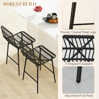 HOMCOM Rattan Counter Bar Stools Set of 2, 26" Counter Height Barstools with Back, Bar Chairs for Kitchen Island, Black(m-6)