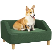 PawHut Pet Sofa Dog Bed for Small and Medium Dogs with Washable Cushion, Non-slip Pads, Dark Green(m-11)