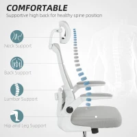 HOMCOM Mesh Office Chair, Ergonomic Desk Chair with Flip-up Armrest, Rotatable Headrest, Adjustable Lumbar Support, Gray(m-4)