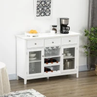 HOMCOM Coffee Bar Cabinet with 3 Drawers, 6-Bottle Wine Rack, Stemware Racks, Glass Door, Sideboard Buffet Cabinet, Wine Cabinet, White(m-2)