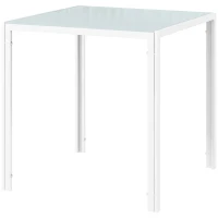 HOMCOM Square Kitchen Table for 2-4 People, Dining Table with Glass Top and Steel Legs for Dining Room, White(m-2)
