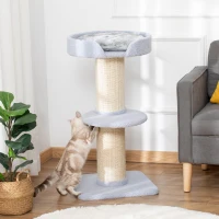 PawHut Cat Tree Kitty Tower with Sisal Mat Scratching Post, Cat Bed, Cushion, Perch, 18" x 18" x 36",  Light Blue(m-1)