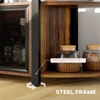 HOMCOM Wine Bar Cabinet with Charging Station, LED Lighted Liquor Cabinet with Wine Racks and Glass Holders, Rustic Brown(m-7)