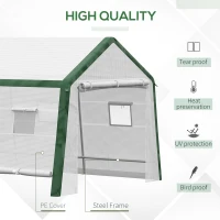 Outsunny 19.7' x 10' x 8' Outdoor Walk-in Greenhouse, Hot House with Mesh Windows, Bottom Vent, Zippered Door, PE Cover, Heavy Duty Steel Frame, White(m-4)