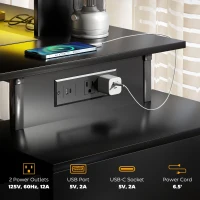 HOMCOM 56" Computer Desk with Storage, Computer Table with Power Outlets and LED Lights, Black(m-4)