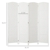 HOMCOM Room Divider, 4 Panel Folding Privacy Screen, 6FT Tall Portable Weave Partition Wall Divider for Bedroom, White(m-3)
