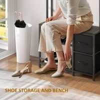 HOMCOM Hall Tree with Bench and Shoe Storage, 5-in-1 Entryway Bench with Coat Rack, 3 Storage Shelves, 2 Fabric Drawers, Black(m-7)