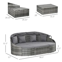 Outsunny Convertible Rattan Daybed Sectional, Grey(m-3)