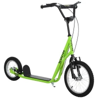 Aosom Teens Youth Scooter Ride On Toy with Adjustable Handlebar, Dual Brakes, and Inflatable Wheels For Kids 5+ - Green(m-11)