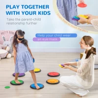 Qaba Blindfolded and Barefoot Tactile Discs, Sensory Discs for Kids, Little Kids Game, Sensory Toy Matching Game, Early Learning Toy Elementary & Preschool Game for 3-8 Year Old Kids, Multi-Color(m-7)
