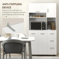 HOMCOM Freestanding Kitchen Microwave Cabinet Tall Cabinet with Doors Drawers Shelves, White(m-7)