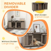 PawHut 71" Modern Dog Kennel Furniture with Removable Divider, Storage for 2 Small Dogs or 1 Large Dog, Walnut(m-4)