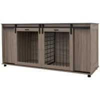PawHut 71" Modern Dog Kennel Furniture with Removable Divider, Storage for 2 Small Dogs or 1 Large Dog, Walnut(m-11)
