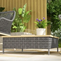 Outsunny Outdoor Side Table with PE Rattan, Patio End Table with Natural Fir Wood Top, Weather Resistant Accent Table for Patio Pool Porch, Gray(m-9)