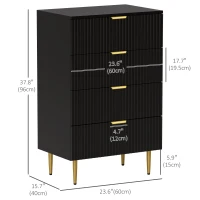 HOMCOM Modern Chest of Drawers 4 Drawer Dresser for Bedroom with Gold Legs and Handles, Black(m-3)