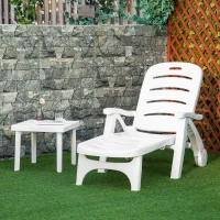 Outsunny Outdoor Folding Chaise Lounge Chair with Wheels, 5 Level Adjustable Backrest for Pool, Beach, Patio, Garden, White(m-8)