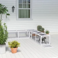 PawHut Outdoor Cat Tunnel with Extendable Design, 59" L Wooden Cat Run with Weather Protection, Connecting Inside and Outside, for Deck Patios, Balconies, White(m-9)