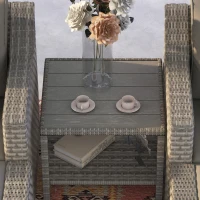 Outsunny 5pc Patio Furniture Set, All Weather PE Rattan Conversation Chair and Ottoman Set w/ Table, Cushion Pillows, Gray(m-8)