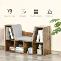 HOMCOM 6-Cubby Bookcase with Seat Cushion, Cube Storage Shelf with Reading Nook for Home Office, Study, Rustic Brown(m-7)