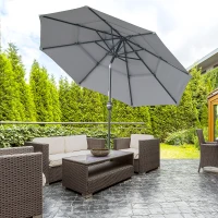Outsunny 9FT 3 Tiers Patio Umbrella Outdoor Market Umbrella with Crank, Push Button Tilt for Deck, Backyard and Lawn, Dark Gray(m-10)