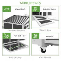 PawHut Wooden Chicken Coop with Nesting Box, Pull Out Tray, Run, Perches, Ramp, Windows for 6 Chickens, Dark Gray(m-7)