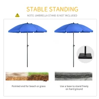 Outsunny 6ft Beach Umbrella, Outdoor Sun Shade Parasol with Push Button Tilt, Ruffled  UV50+ Vented Canopy, Blue(m-7)