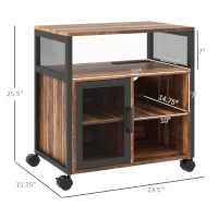 Vinsetto Printer Stand with Socket and USB Charging Ports, Industrial Mobile Printer Table with Storage and Wheels, Rustic Brown(m-3)