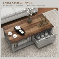HOMCOM Coffee Table with Storage, Farmhouse Living Room Table with Storage Drawer and Open Shelf, Distressed Gray(m-4)