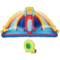 Outsunny 5-in-1 Inflatable Water Slide, Rocket Themed Kids Castle Bounce House with Slide, Pool, Water Cannon, Basket, Climbing Wall Includes Carry Bag, Repair Patches, 750W Air Blower(m-11)