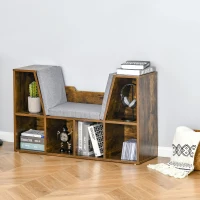 HOMCOM 6-Cubby Bookcase with Seat Cushion, Cube Storage Shelf with Reading Nook for Home Office, Study, Rustic Brown(m-8)
