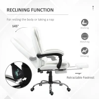 HOMCOM High Back Office Chair PU Leather Executive Office Chair with Retractable Footrest Padded Armrest White(m-5)