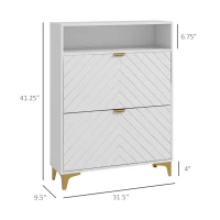 HOMCOM Modern Shoe Storage Cabinet with 2 Flip Drawers for 12 Pairs, Narrow Shoe Organizer for Entryway, Hallway, White(m-3)
