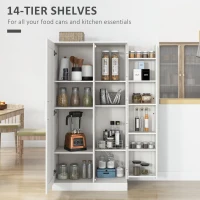 HOMCOM Kitchen Pantry Storage Cabinet, 14-Tier Freestanding Kitchen Cupboard for Living Room, Dining Room Storage, White(m-4)
